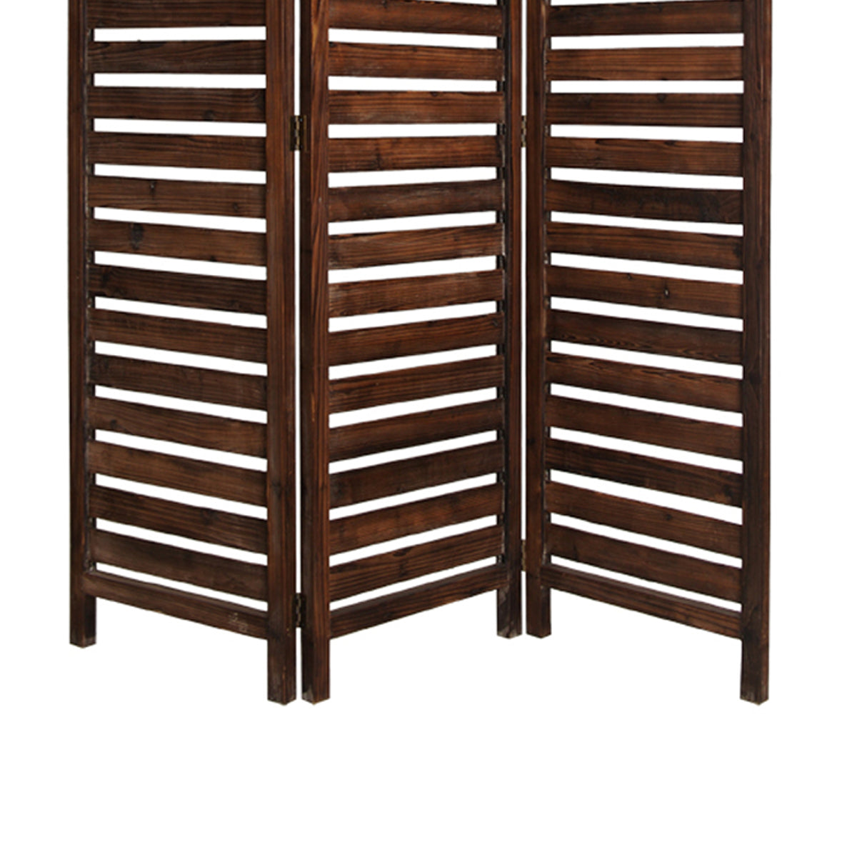 3 Panel Foldable Wooden Screen With Louver Pattern, Dark Brown By Benzara | Room Divider |  Modishstore  - 3