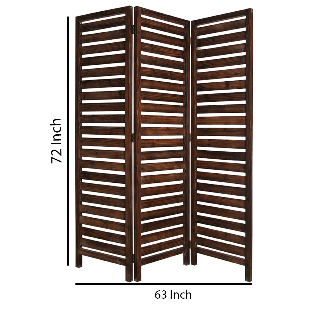 3 Panel Foldable Wooden Screen With Louver Pattern, Dark Brown By Benzara | Room Divider |  Modishstore  - 5