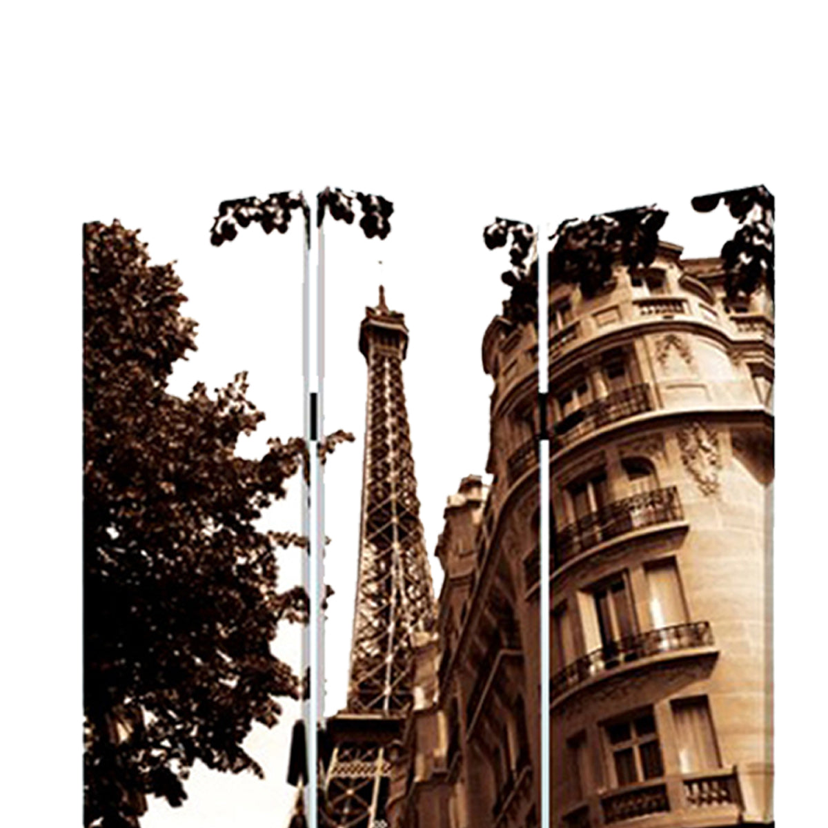 3 Panel Foldable Canvas Screen With Eiffel Tower Print, Brown By Benzara | Room Divider |  Modishstore  - 3