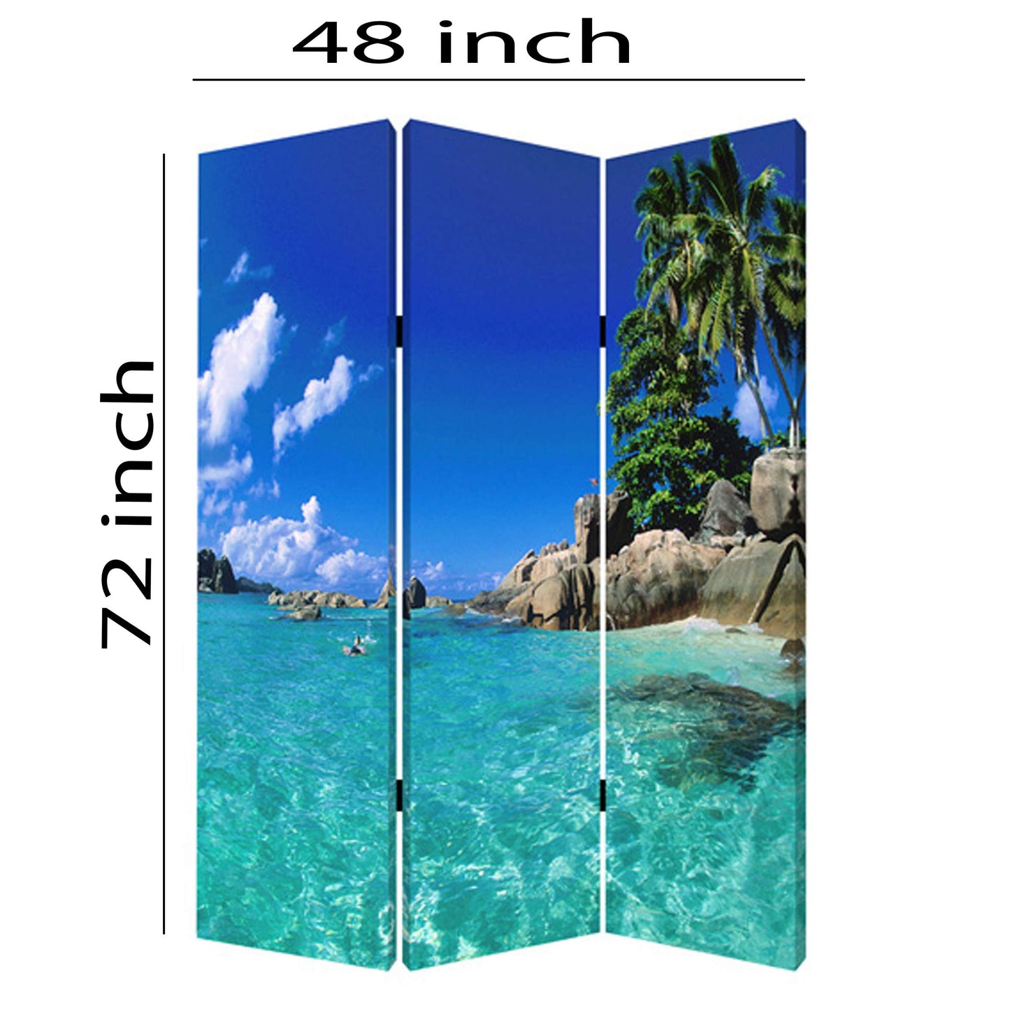 3 Panel Foldable Canvas Screen With Exotic Oceanside Print, Multicolor By Benzara | Room Divider |  Modishstore  - 4