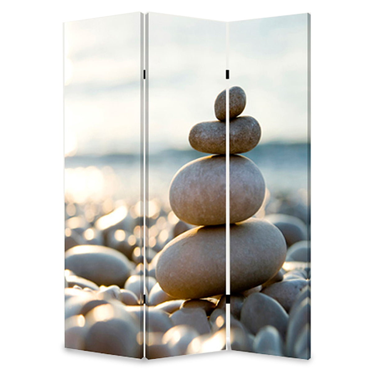 3 Panel Foldable Canvas Screen With Pebble Print, Brown And White By Benzara | Room Divider |  Modishstore  - 2