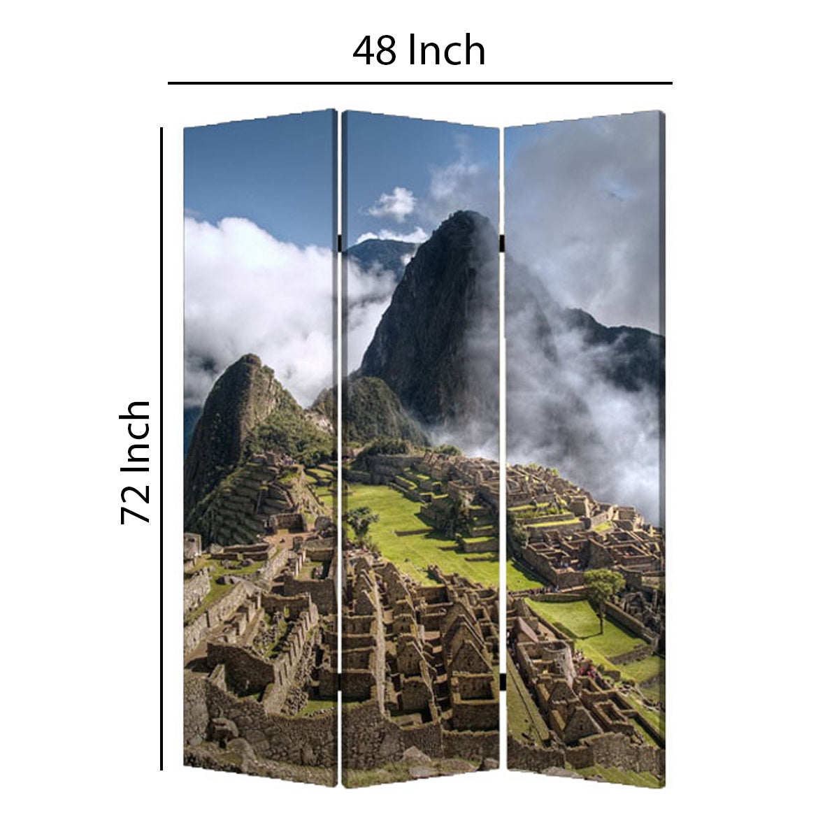 3 Panel Foldable Canvas Screen With Machu Picchu Print, Multicolor By Benzara | Room Divider |  Modishstore  - 6