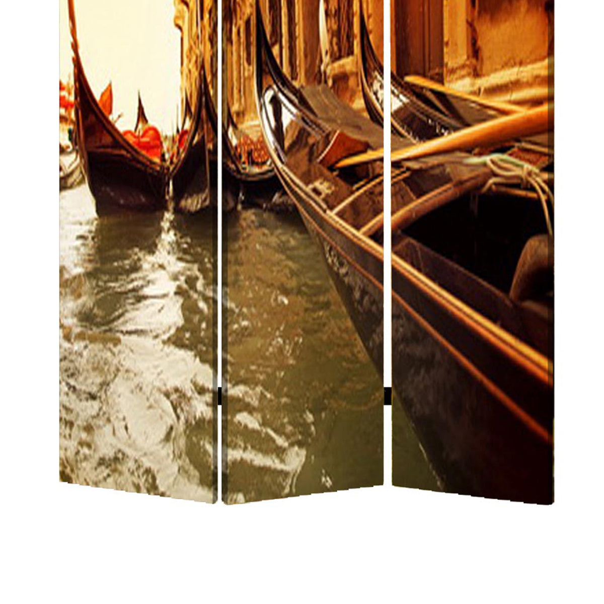Venice Street Printed Foldable Screen With 3 Panels, Brown By Benzara | Room Divider |  Modishstore  - 5