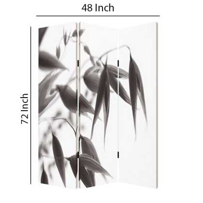 3 Panel Foldable Canvas Screen With Lily Print, Black And White By Benzara | Room Divider |  Modishstore  - 2