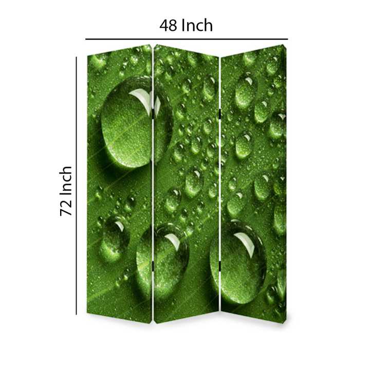 Morning Dew Print Foldable Canvas Screen With 3 Panels, Green By Benzara | Room Divider |  Modishstore  - 2