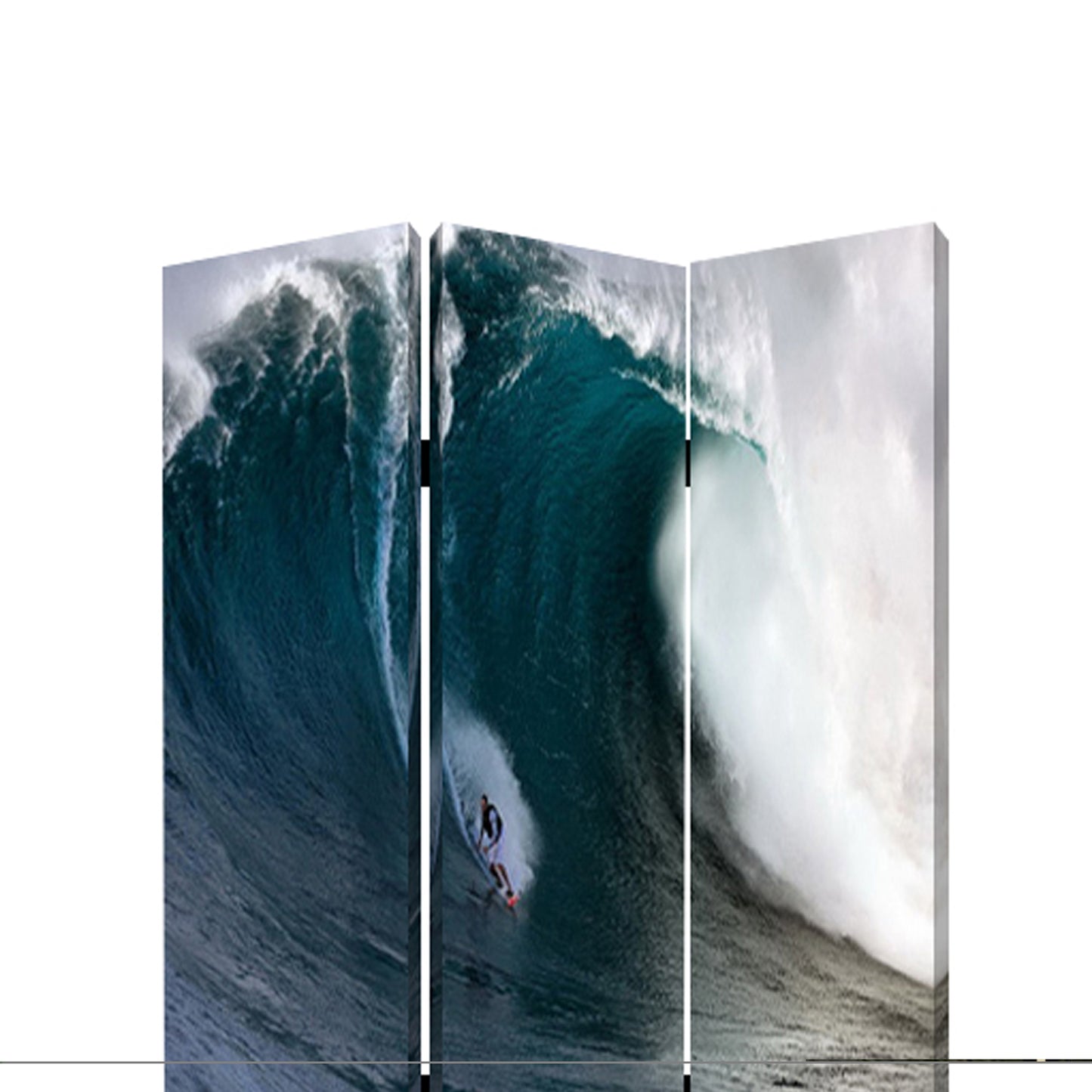 Surfing High Wave Print Foldable Canvas Screen With 3 Panels, Blue By Benzara | Room Divider |  Modishstore  - 3