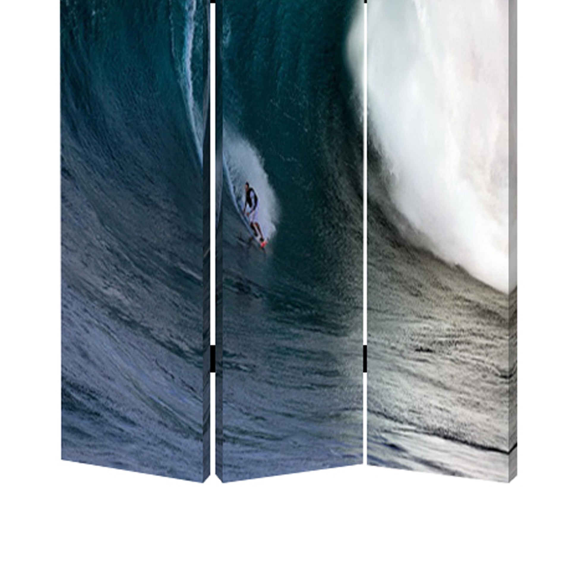 Surfing High Wave Print Foldable Canvas Screen With 3 Panels, Blue By Benzara | Room Divider |  Modishstore  - 5