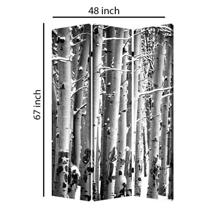 3 Panel Canvas Foldable Screen With Birch Print, Black And White By Benzara | Room Divider |  Modishstore  - 2