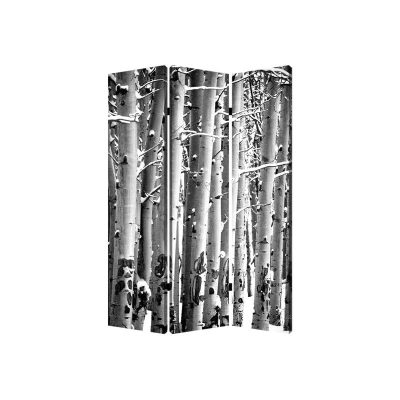 3 Panel Canvas Foldable Screen With Birch Print, Black And White By Benzara | Room Divider |  Modishstore 