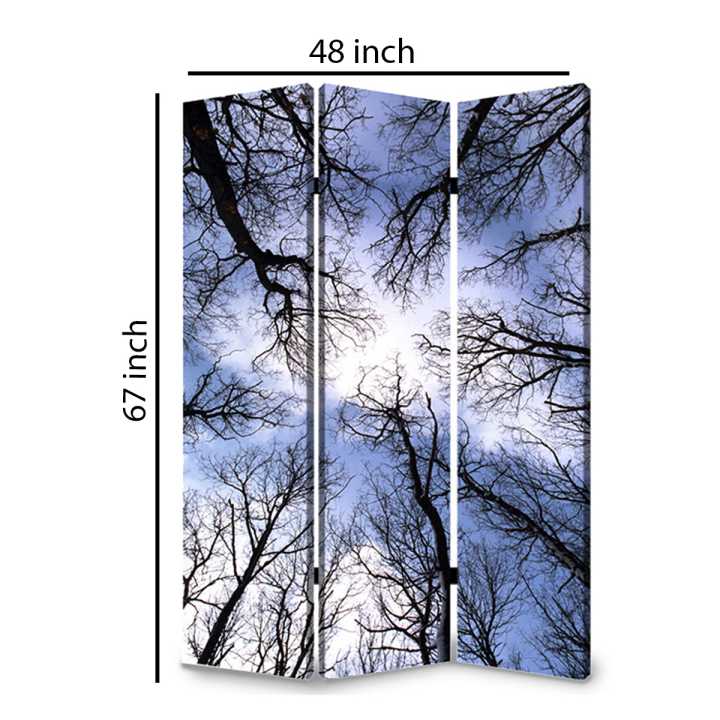 3 Panel Foldable Canvas Screen With Tree Print, Black By Benzara | Room Divider |  Modishstore  - 2