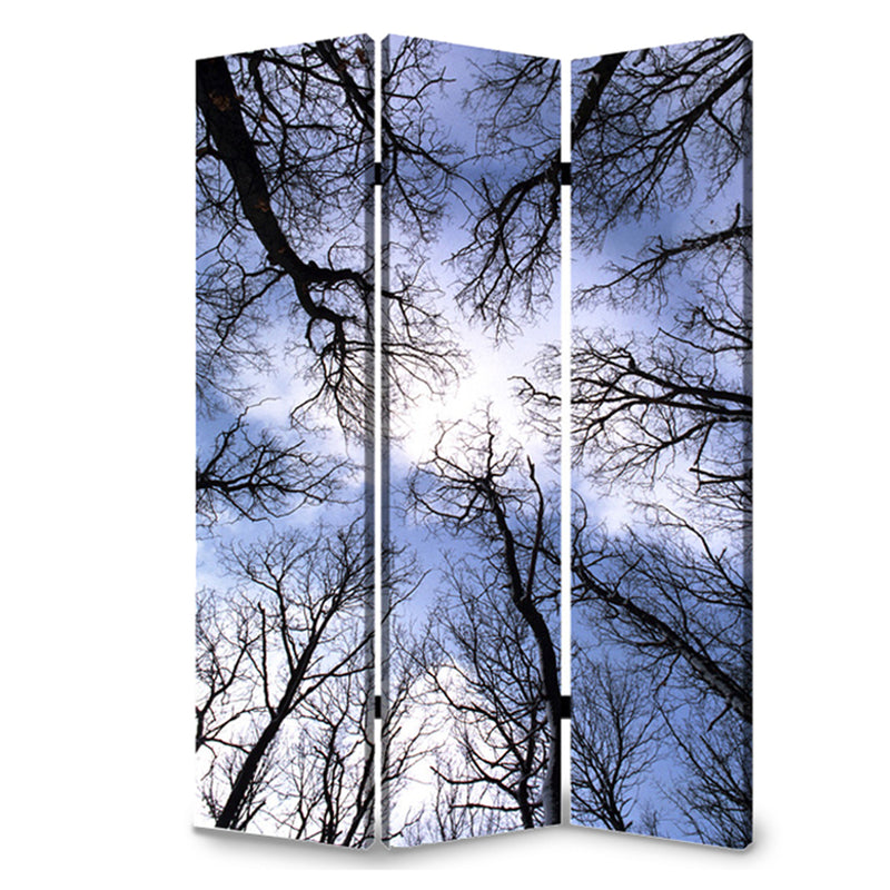 3 Panel Foldable Canvas Screen With Tree Print, Black By Benzara | Room Divider |  Modishstore 