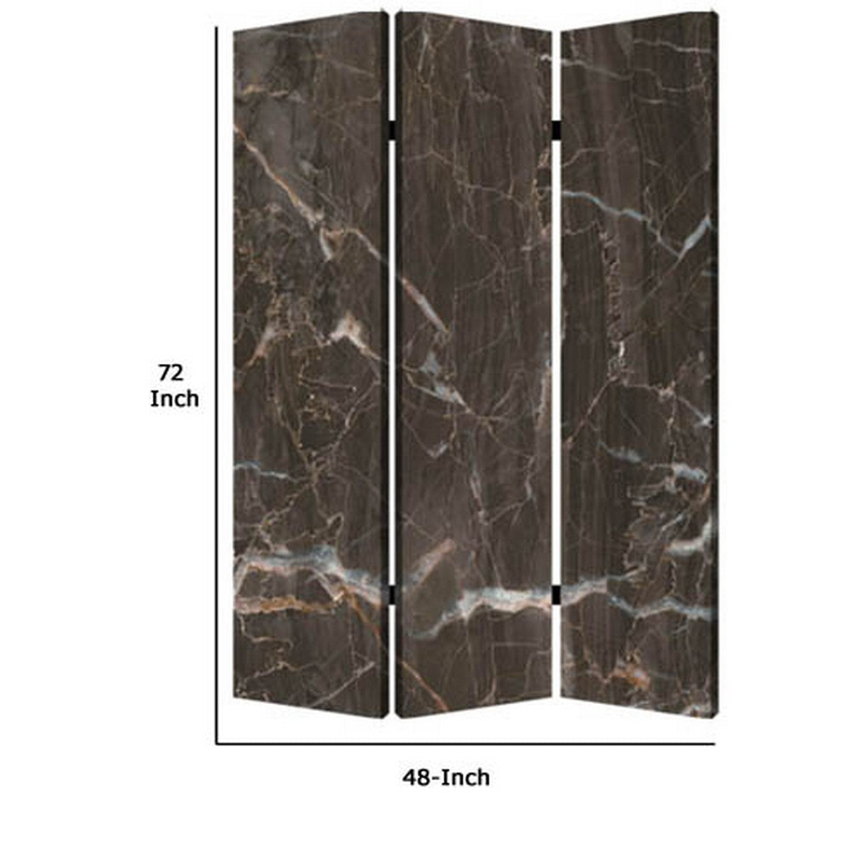 3 Panel Marble Print Canvas Room Divider, Dark Brown By Benzara | Room Divider |  Modishstore  - 4