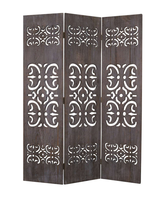 3 Panel Shinto Cut Out Design Foldable Room Divider, Brown By Benzara | Room Divider |  Modishstore 