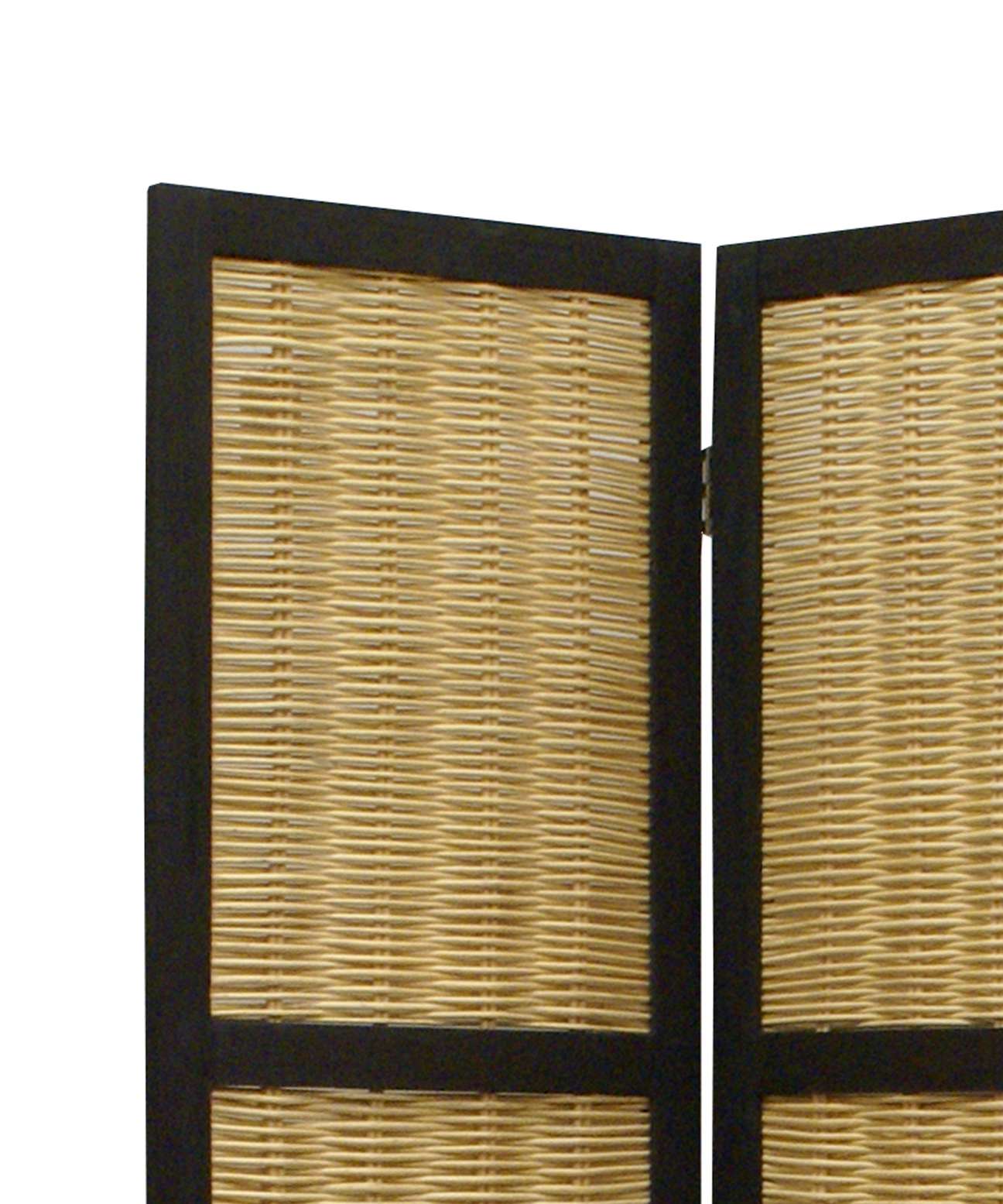 Cottage Style 3 Panel Room Divider With Willow Weaving, Black And Brown By Benzara | Room Divider |  Modishstore  - 5