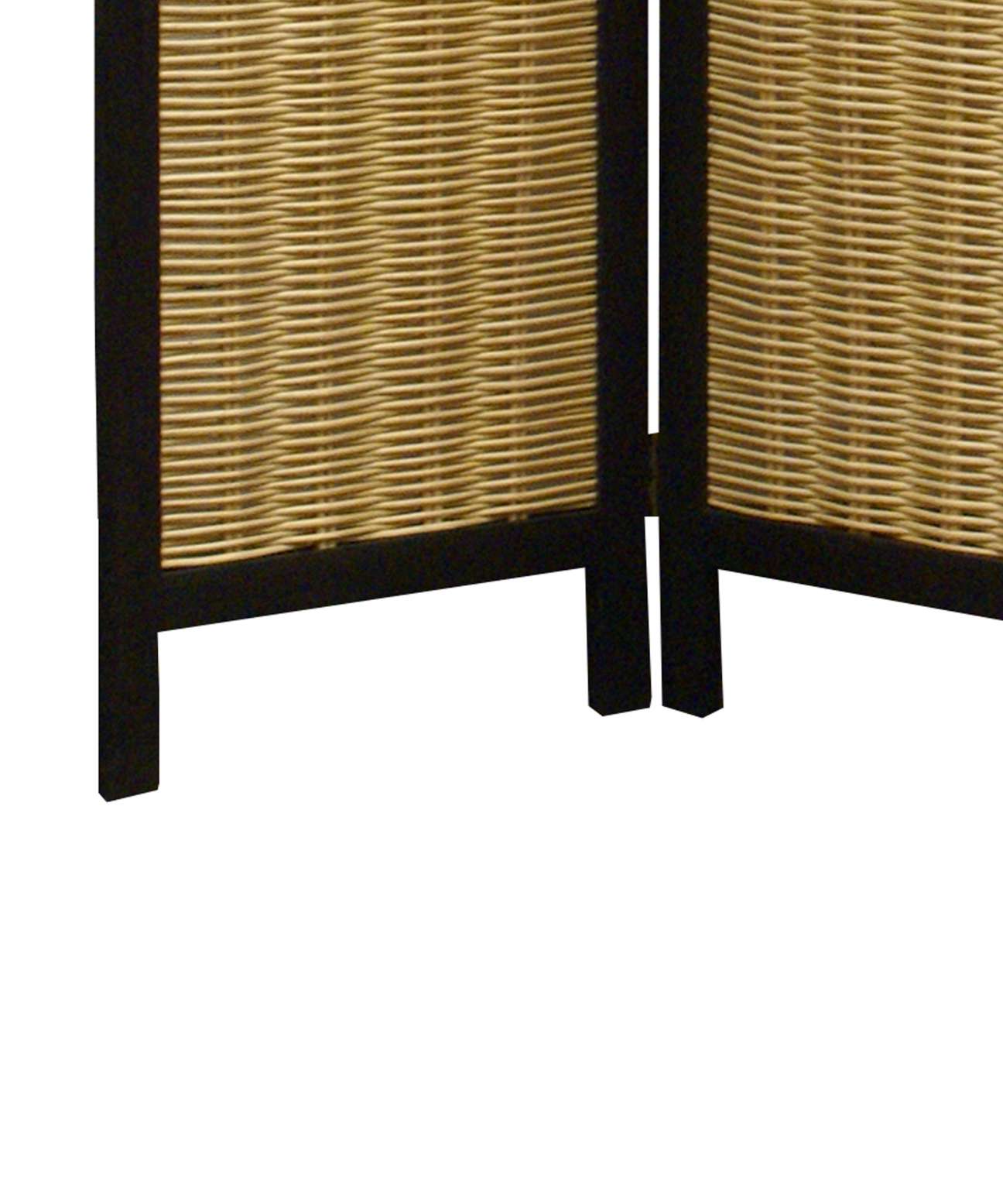 Cottage Style 3 Panel Room Divider With Willow Weaving, Black And Brown By Benzara | Room Divider |  Modishstore  - 3