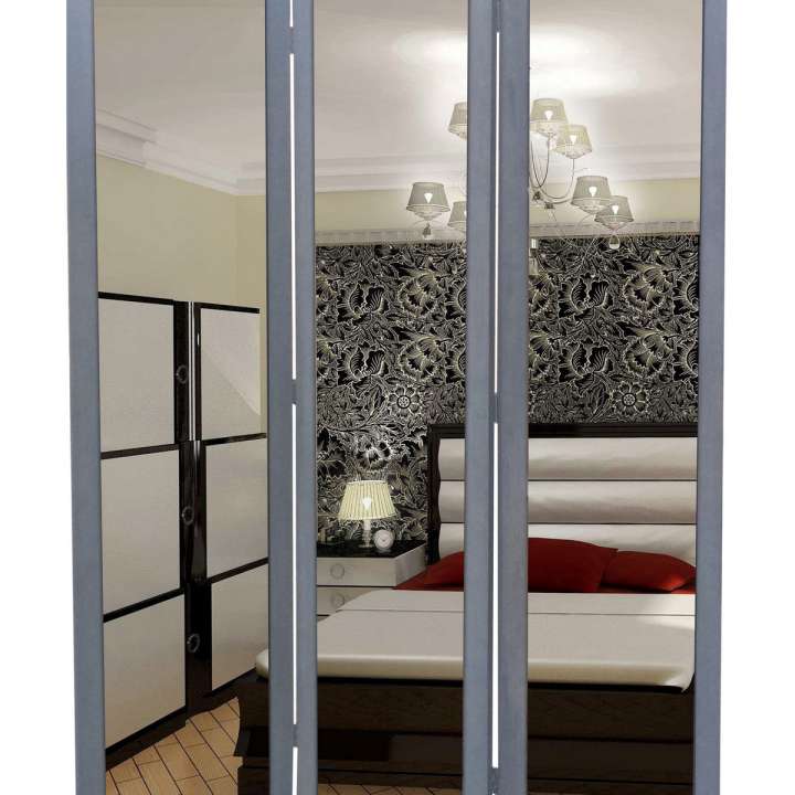 3 Panel Wooden Foldable Mirror Encasing Room Divider,Light Gray And Silver By Benzara | Room Divider |  Modishstore  - 4