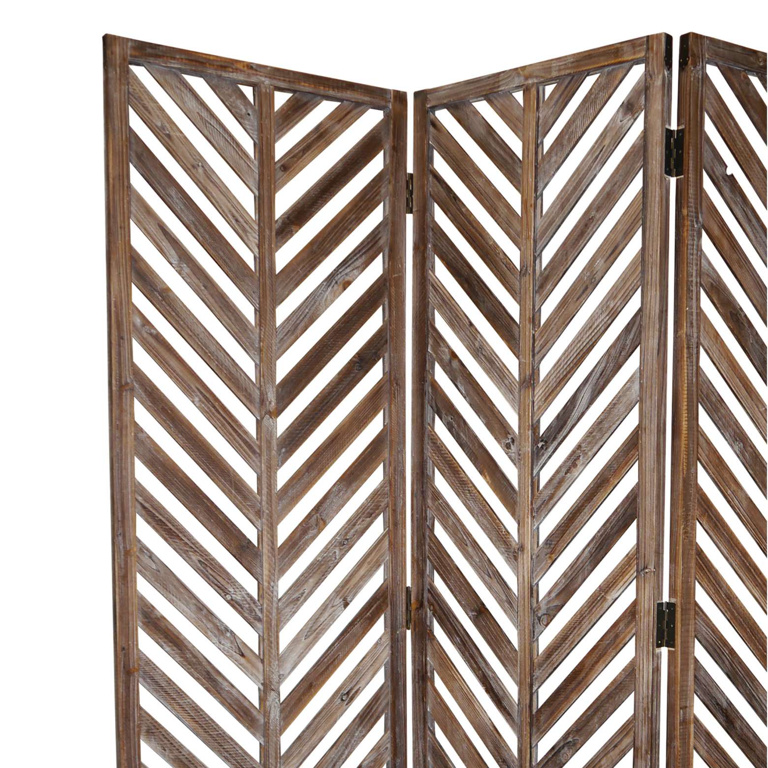3 Panel Foldable Wooden Screen With Herringbone Pattern, Brown By Benzara | Room Divider |  Modishstore  - 2