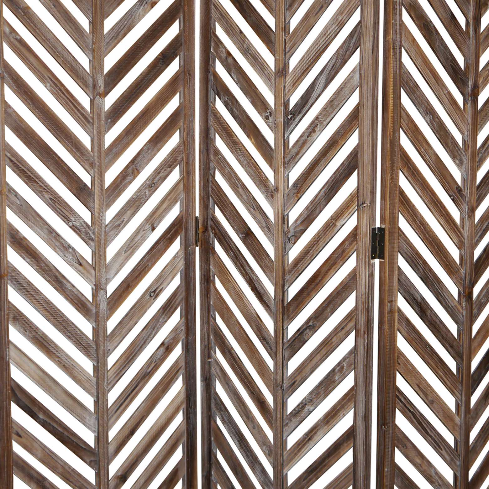 3 Panel Foldable Wooden Screen With Herringbone Pattern, Brown By Benzara | Room Divider |  Modishstore  - 5