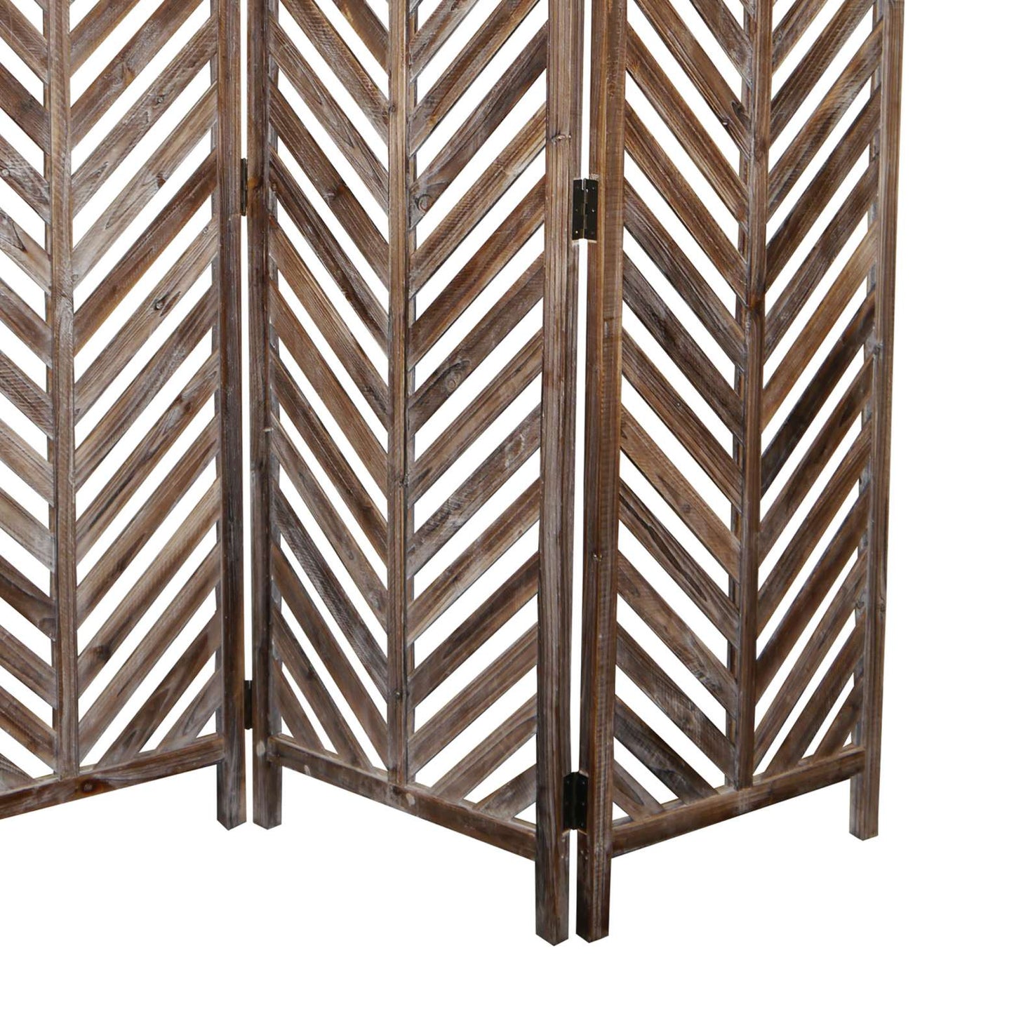 3 Panel Foldable Wooden Screen With Herringbone Pattern, Brown By Benzara | Room Divider |  Modishstore  - 4