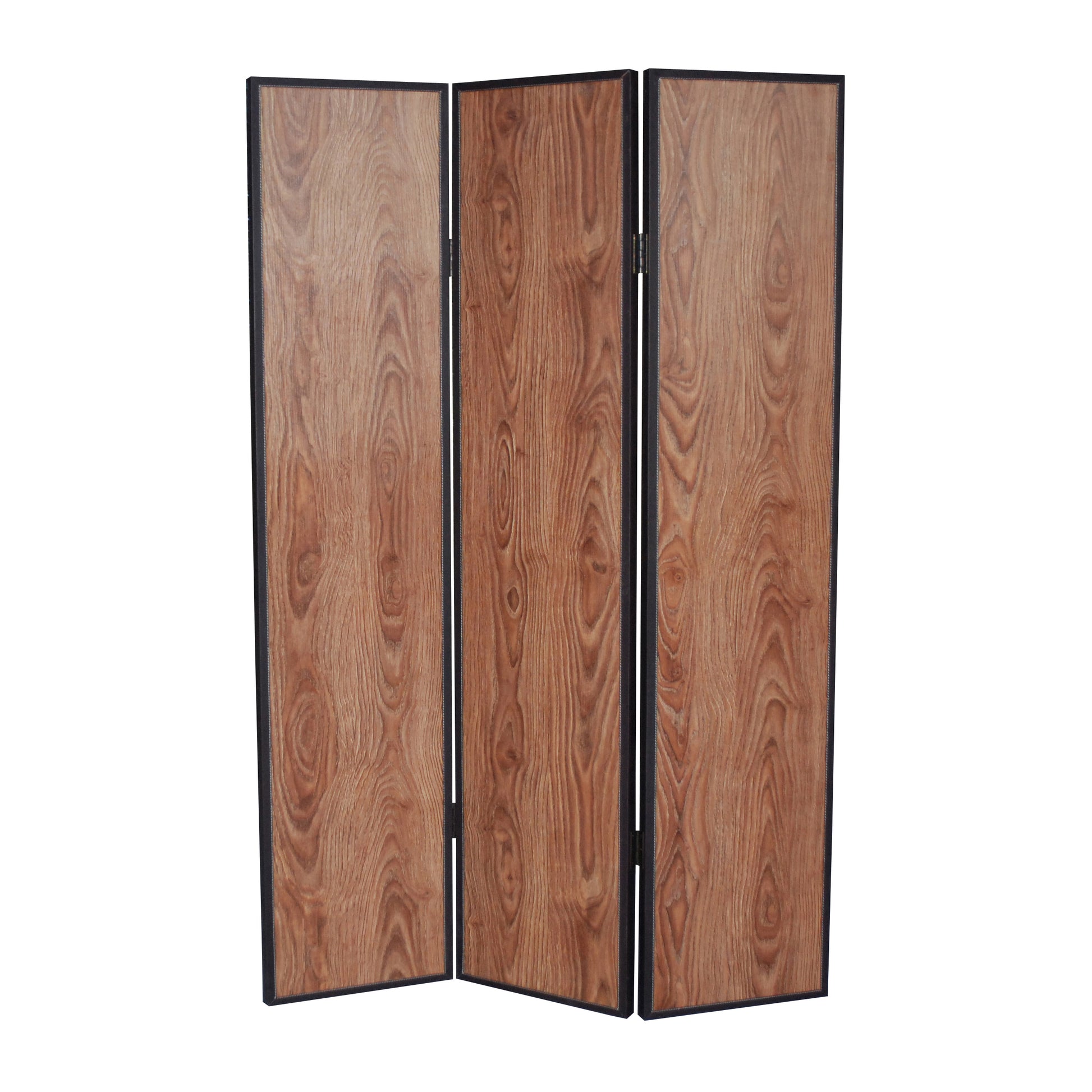 3 Panel Foldable Wooden Screen With Grain Details, Brown By Benzara | Room Divider |  Modishstore 