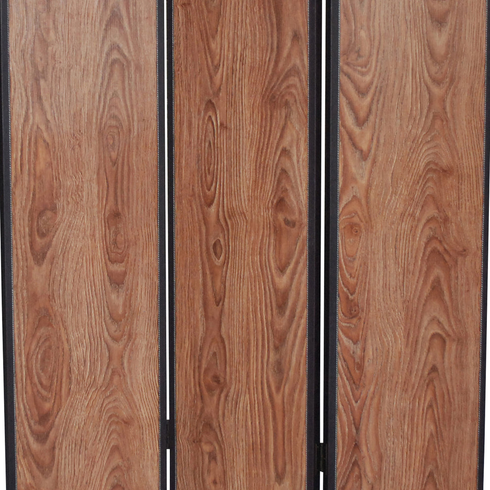 3 Panel Foldable Wooden Screen With Grain Details, Brown By Benzara | Room Divider |  Modishstore  - 4
