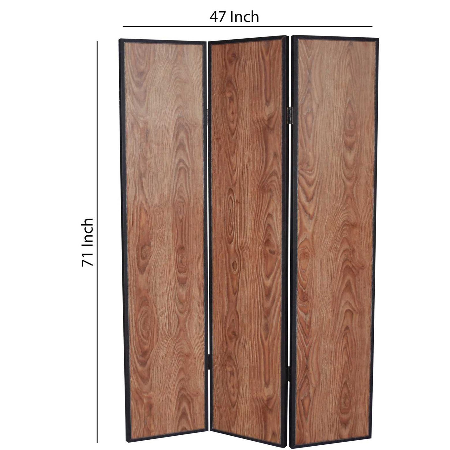 3 Panel Foldable Wooden Screen With Grain Details, Brown By Benzara | Room Divider |  Modishstore  - 2
