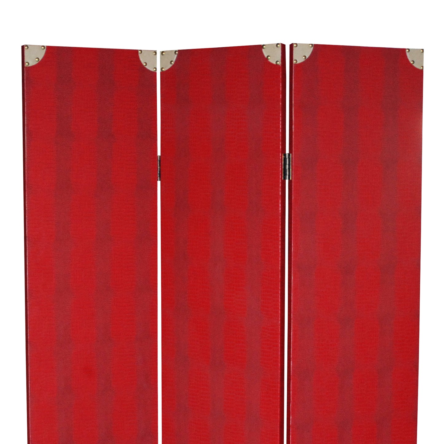 Transitional 3 Panel Wooden Screen With Nailhead Trim, Red By Benzara | Room Divider |  Modishstore  - 3