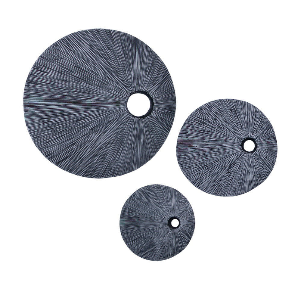 Ribbed Round Sandstone Wall Decor With Cut Out Near The Edge, Medium, Gray By Benzara | Wall Decor |  Modishstore 