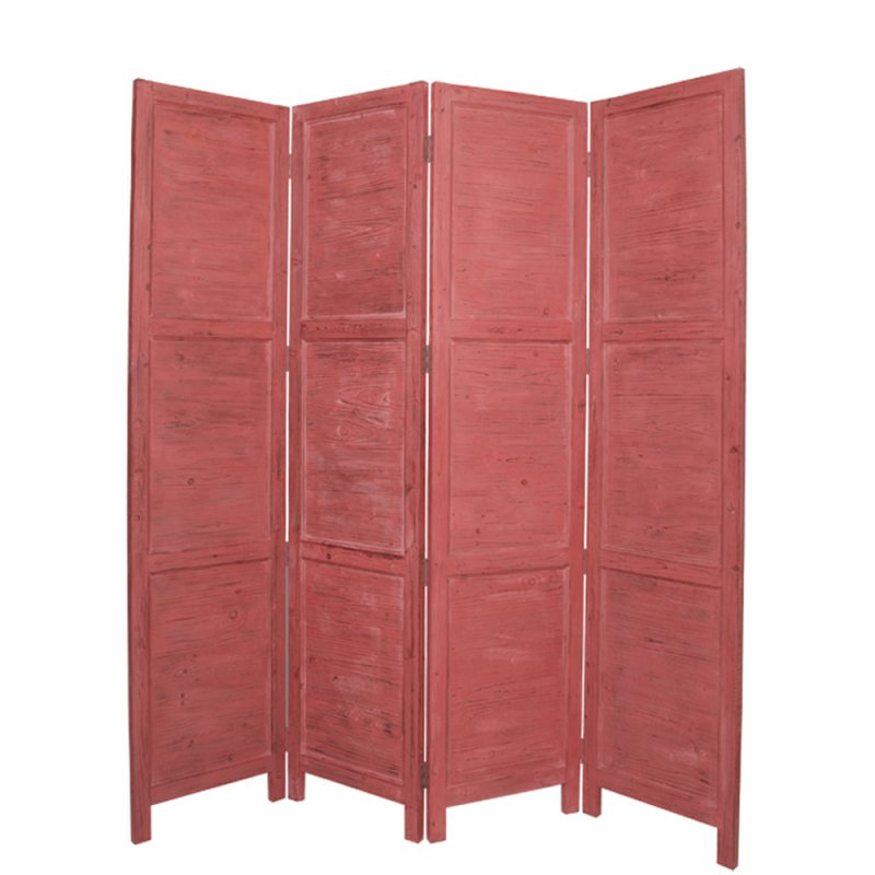 Wooden 4 Panel Foldable Floor Screen With Textured Panels, Red By Benzara | Room Divider |  Modishstore 