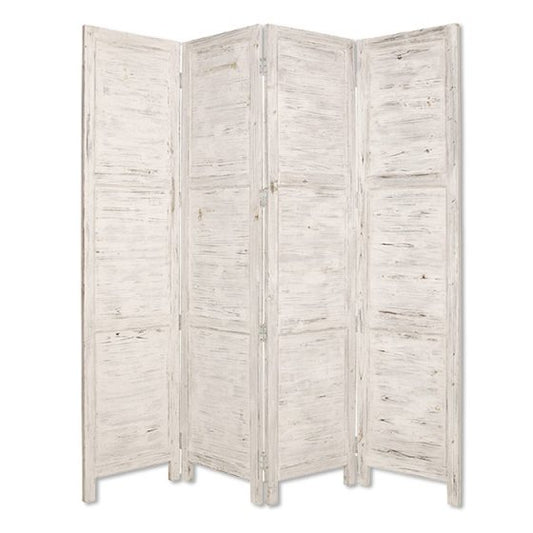 Wooden 4 Panel Foldable Floor Screen With Textured Panels, White By Benzara | Room Divider |  Modishstore 