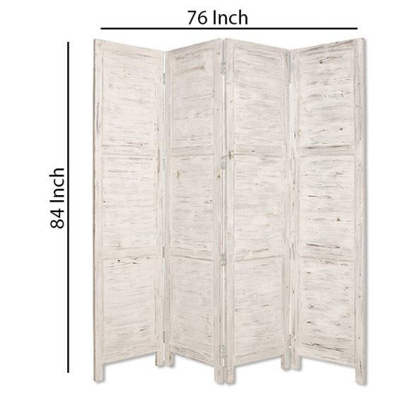 Wooden 4 Panel Foldable Floor Screen With Textured Panels, White By Benzara | Room Divider |  Modishstore  - 5