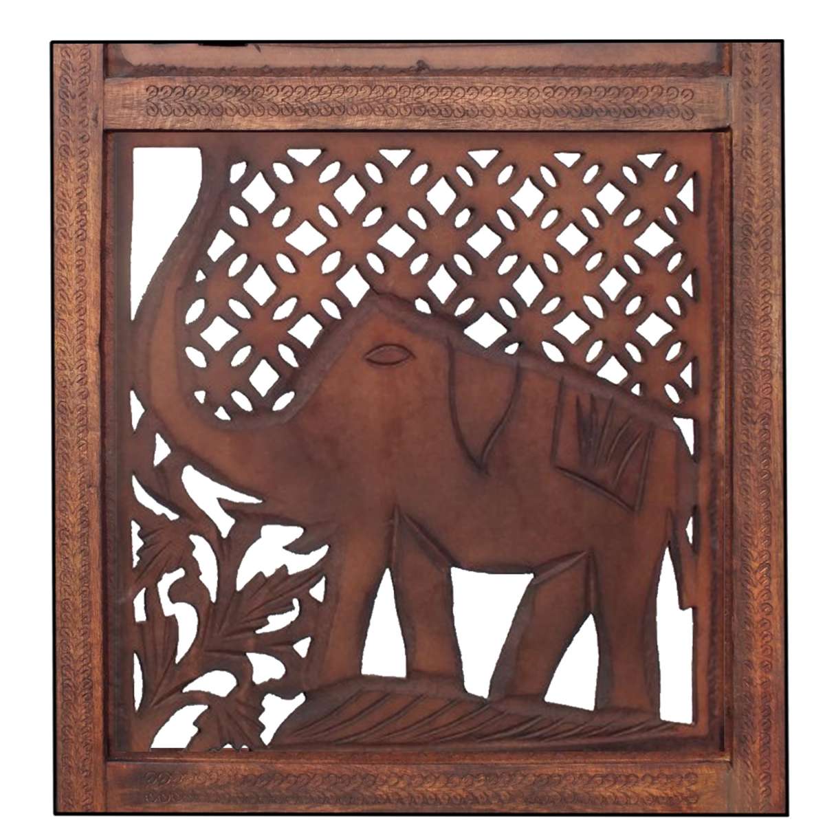 Benzara Hand Carved Elephant Design Foldable 4-Panel Wooden Room Divider, Brown By Benzara | Room Divider |  Modishstore  - 3