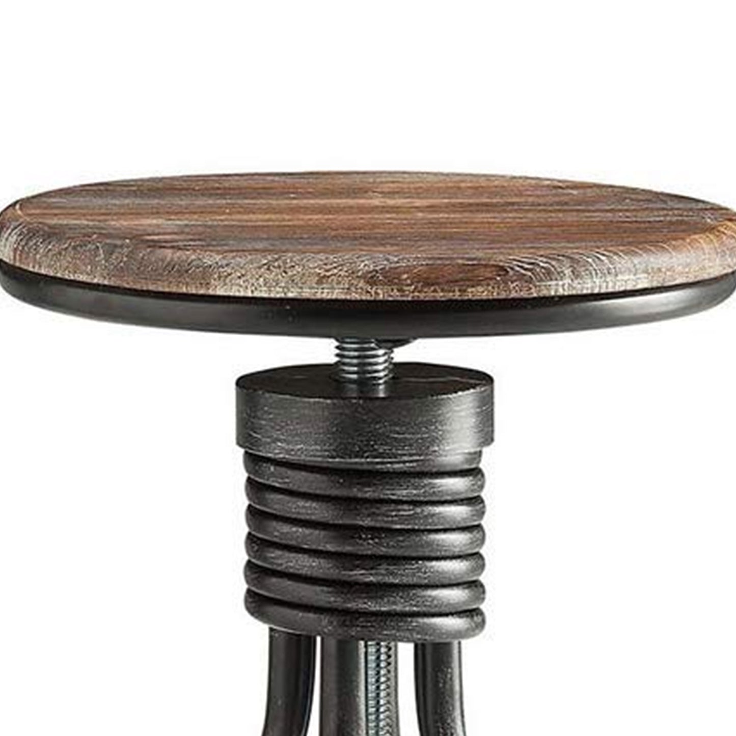 Vintage Metal Frame Swivel Counter Bar Stool With Round Padded Seat, Brown And Gray By Benzara | Bar Stools & Tables | Modishstore - 3