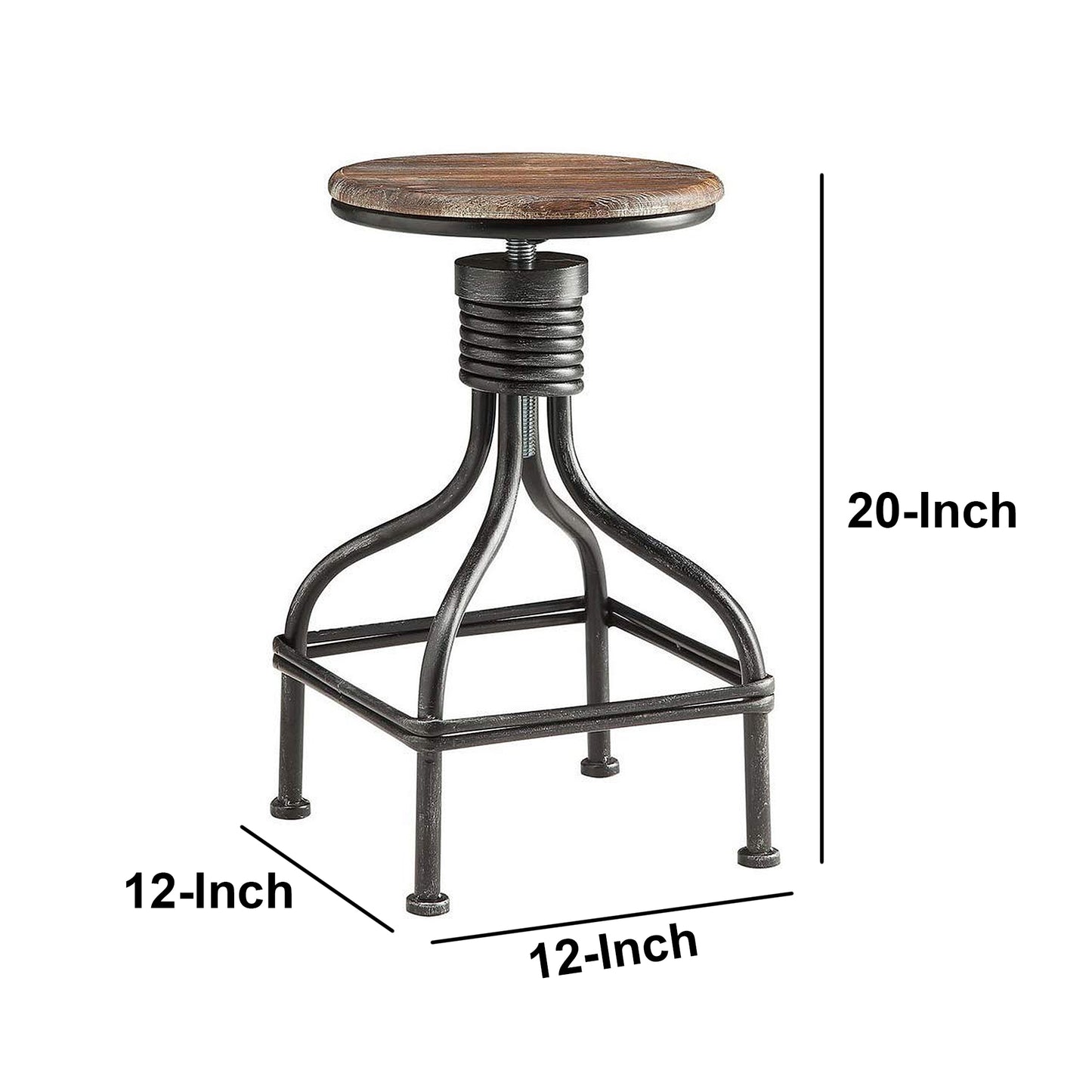 Vintage Metal Frame Swivel Counter Bar Stool With Round Padded Seat, Brown And Gray By Benzara | Bar Stools & Tables | Modishstore - 2