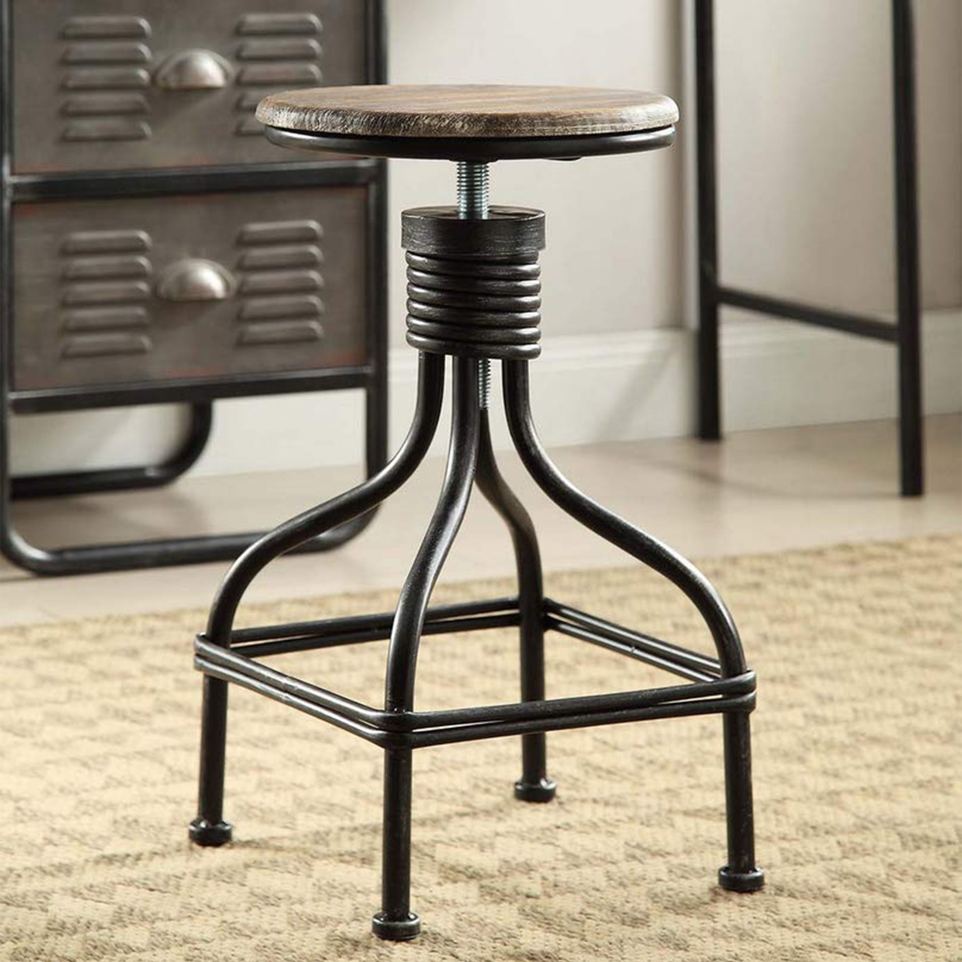 Vintage Metal Frame Swivel Counter Bar Stool With Round Padded Seat, Brown And Gray By Benzara | Bar Stools & Tables | Modishstore