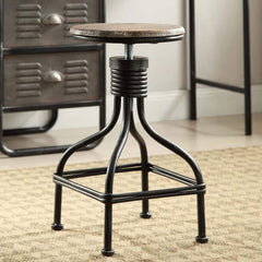 Vintage Metal Frame Swivel Counter Bar Stool With Round Padded Seat, Brown And Gray By Benzara