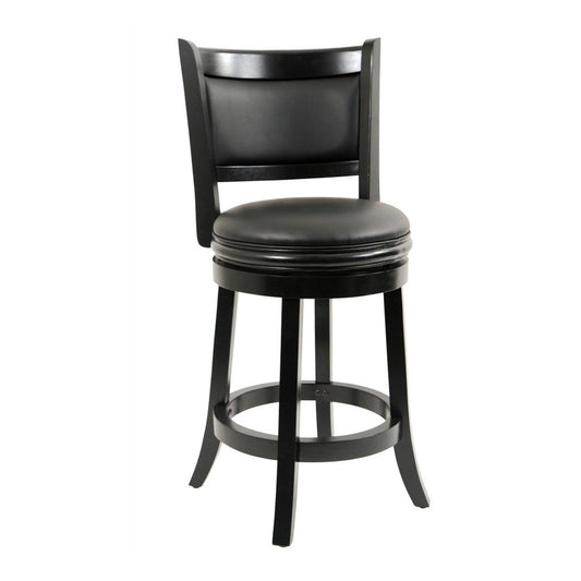 Round Wooden Swivel Counter Stool With Padded Seat And Back, Black By Benzara | Bar Stools & Table |  Modishstore 