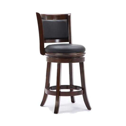 Round Wooden Swivel Counter Stool With Padded Seat And Back, Dark Brown By Benzara | Bar Stools & Table |  Modishstore 