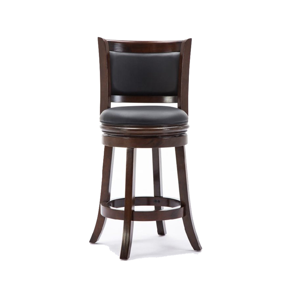 Round Wooden Swivel Counter Stool With Padded Seat And Back, Dark Brown By Benzara | Bar Stools & Table |  Modishstore  - 3