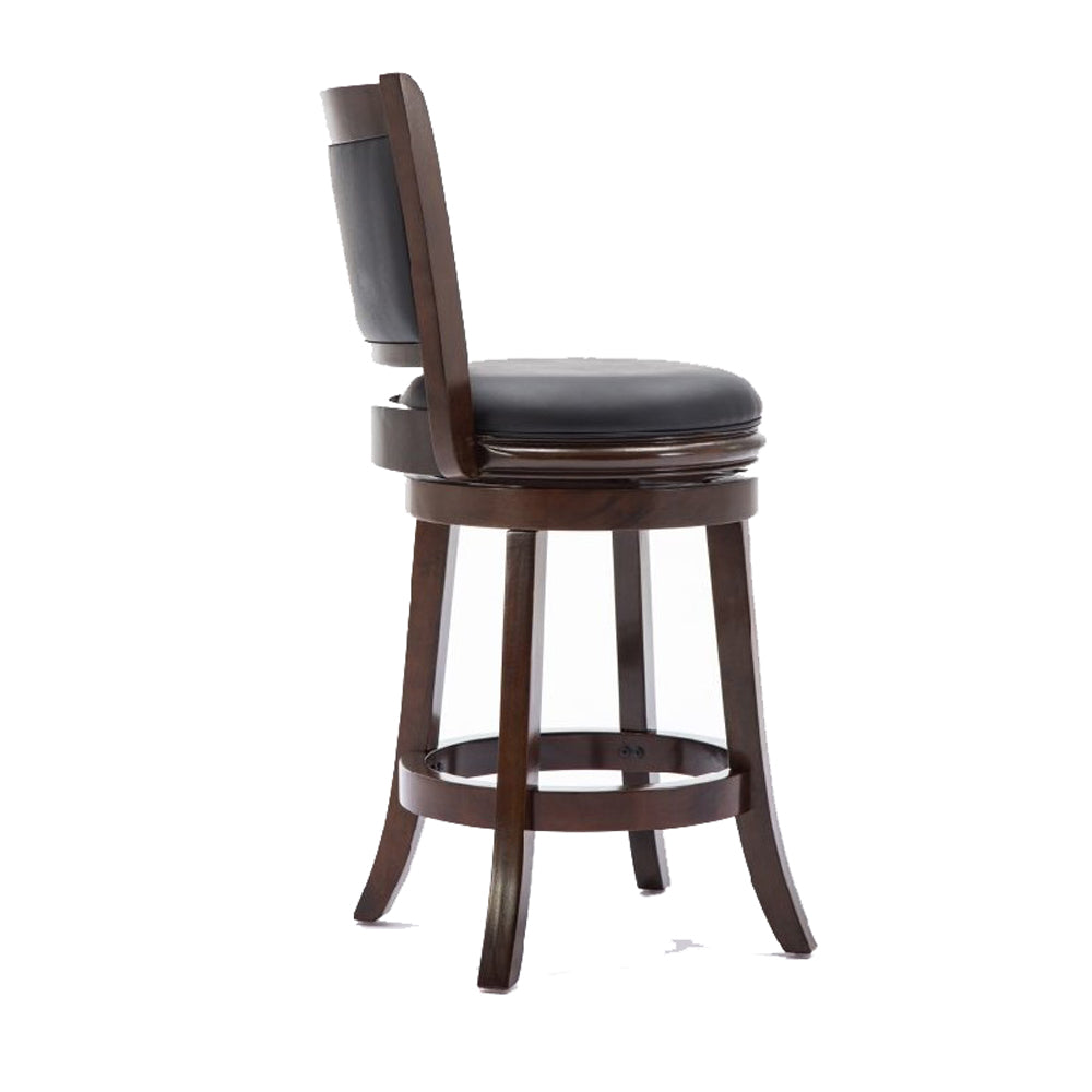 Round Wooden Swivel Counter Stool With Padded Seat And Back, Dark Brown By Benzara | Bar Stools & Table |  Modishstore  - 5