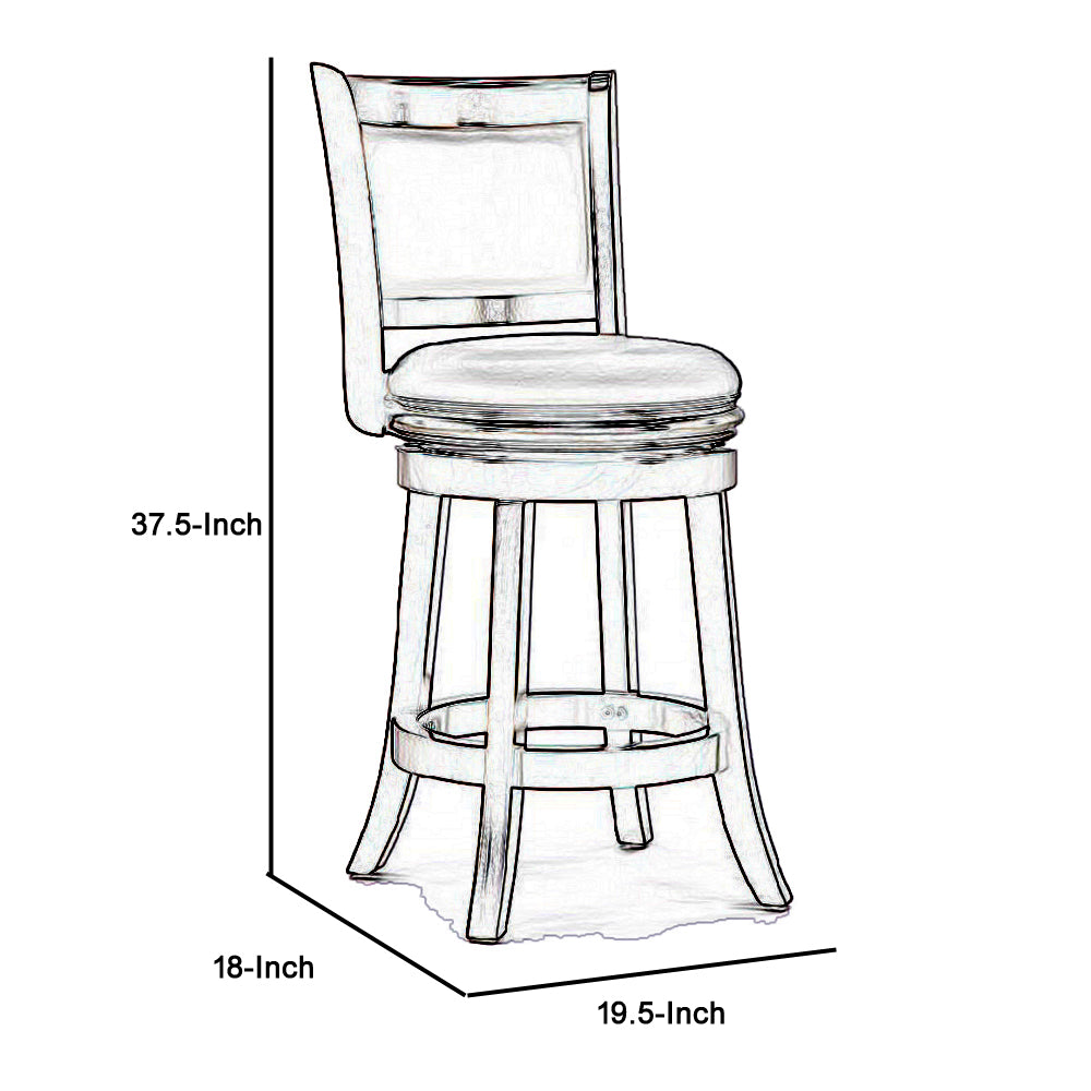 Round Wooden Swivel Counter Stool With Padded Seat And Back, Dark Brown By Benzara | Bar Stools & Table |  Modishstore  - 2