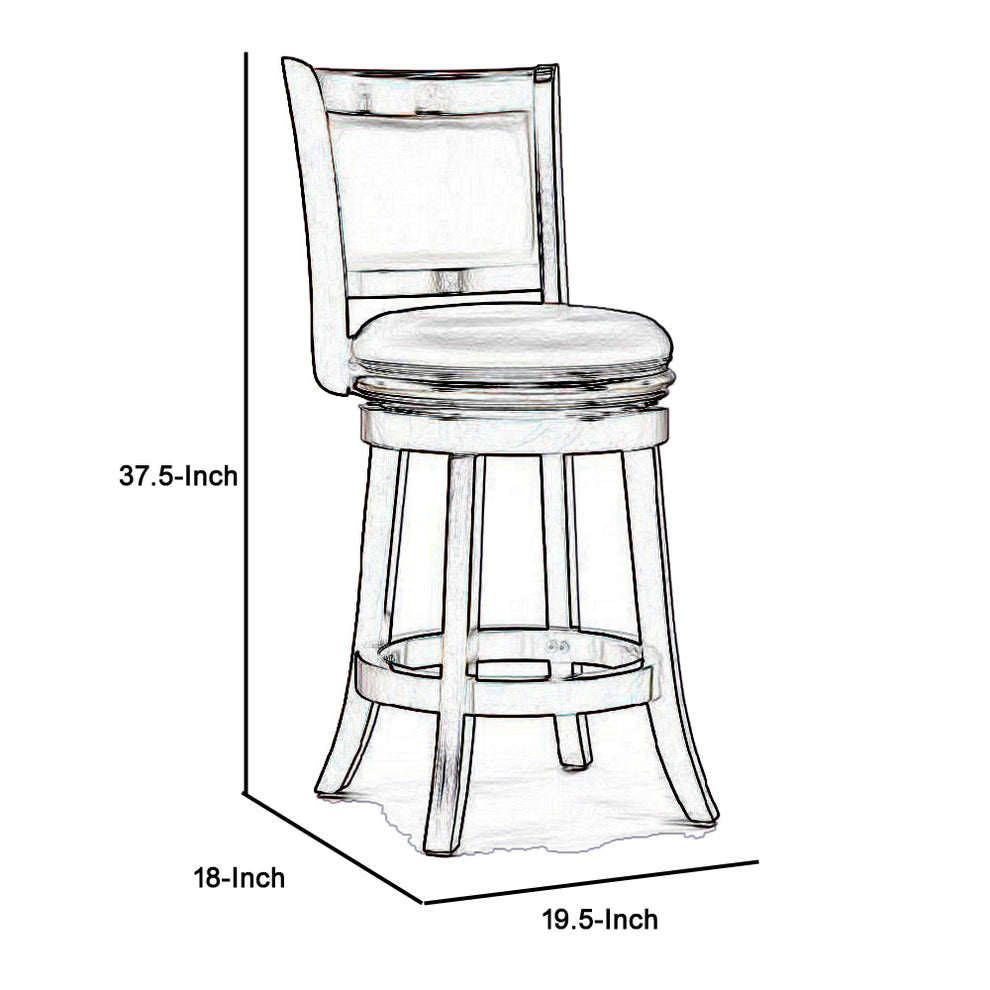 Round Wooden Swivel Counter Stool With Padded Seat And Back, Dark Brown By Benzara | Bar Stools & Table |  Modishstore  - 2