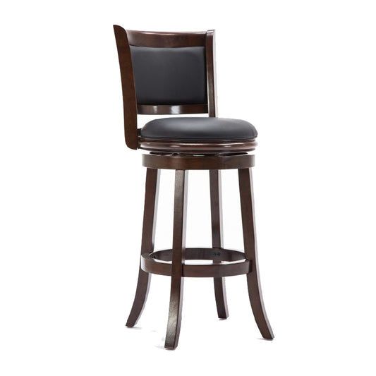 Round Wooden Swivel Barstool With Padded Seat And Back, Dark Brown By Benzara | Bar Stools & Table |  Modishstore 