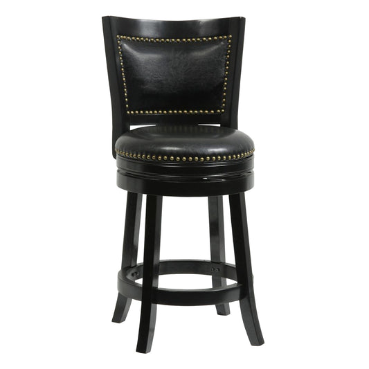 Nailhead Trim Round Leatherette Counter Stool With Flared Legs, Black By Benzara | Bar Stools & Table |  Modishstore 