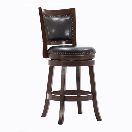Nailhead Round Leatherette Counter Stool With Flared Leg, Brown And Black By Benzara | Bar Stools & Table |  Modishstore 