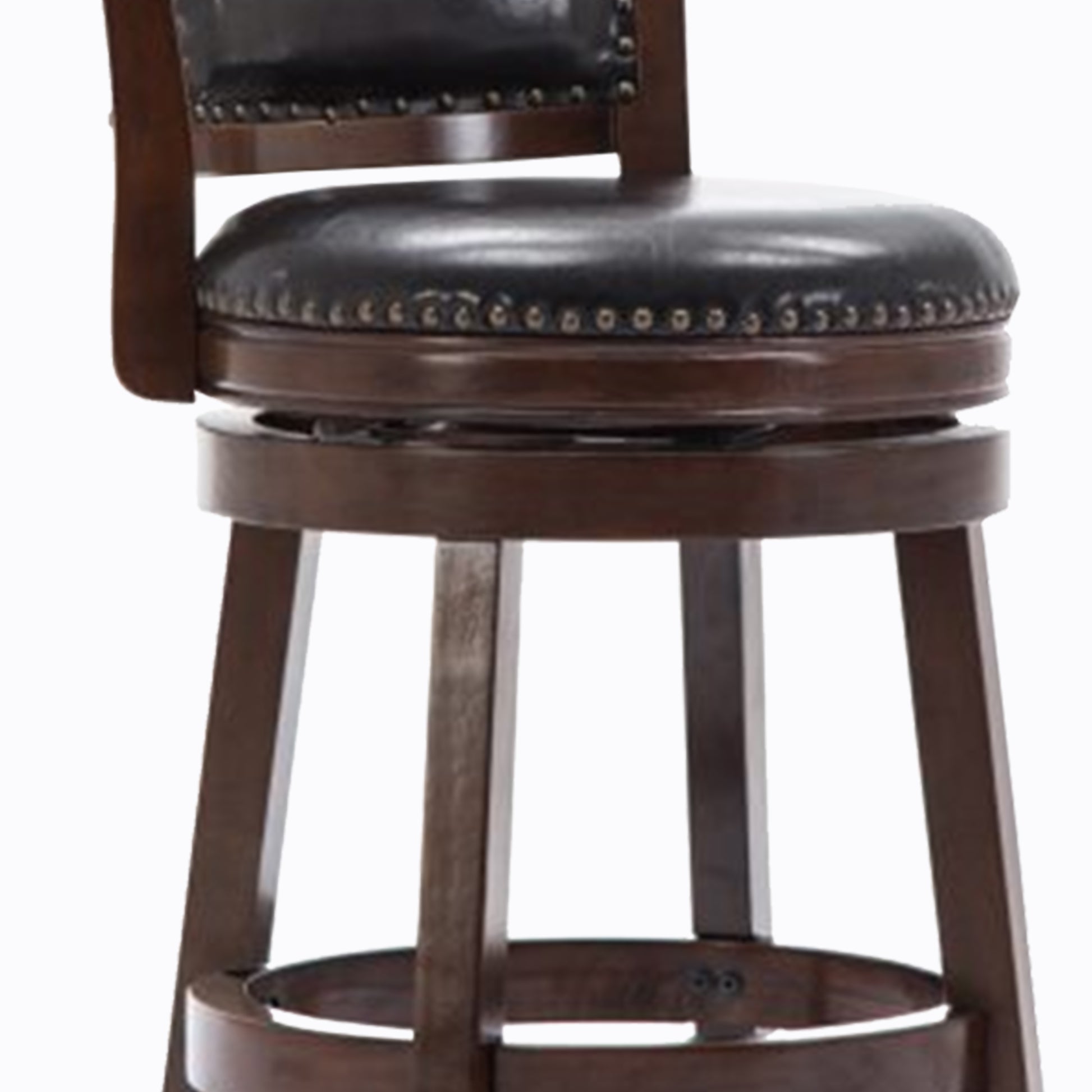 Nailhead Round Leatherette Counter Stool With Flared Leg, Brown And Black By Benzara | Bar Stools & Table |  Modishstore  - 4