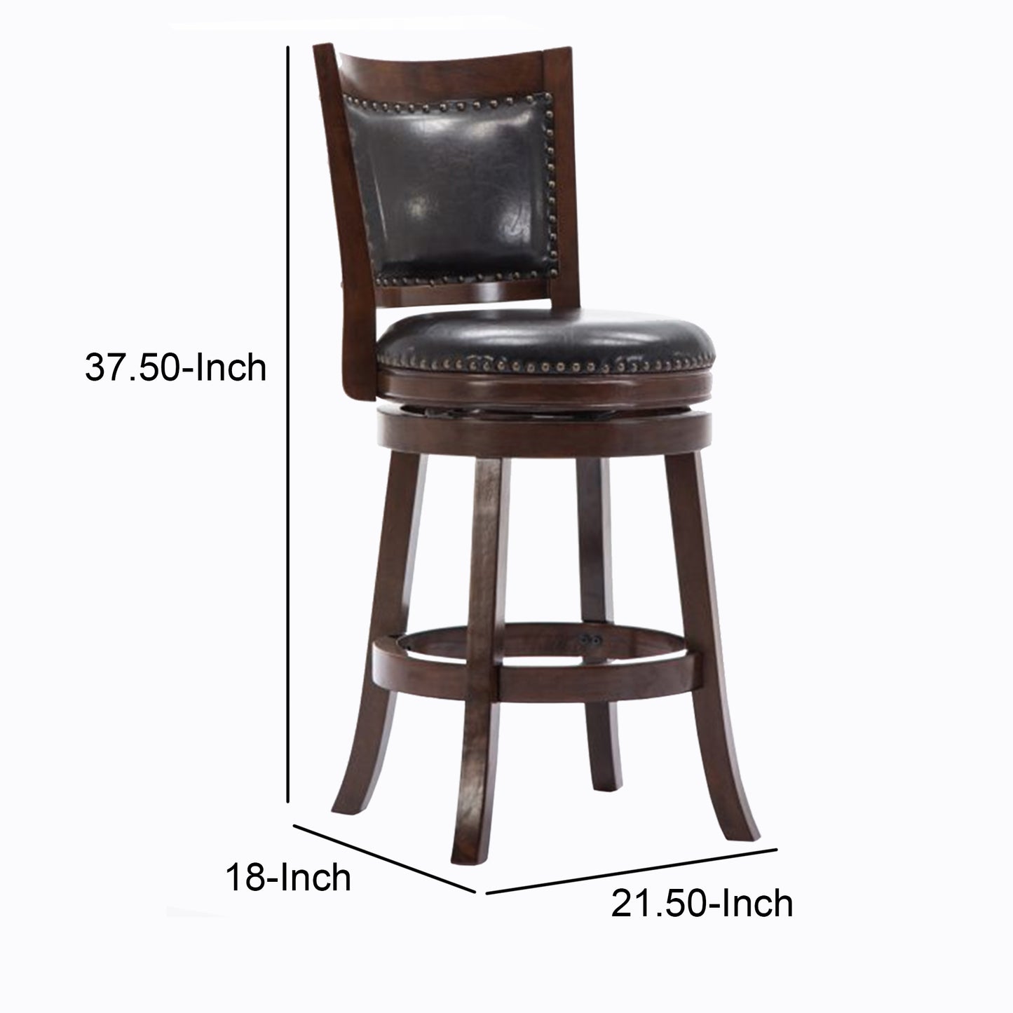 Nailhead Round Leatherette Counter Stool With Flared Leg, Brown And Black By Benzara | Bar Stools & Table |  Modishstore  - 2
