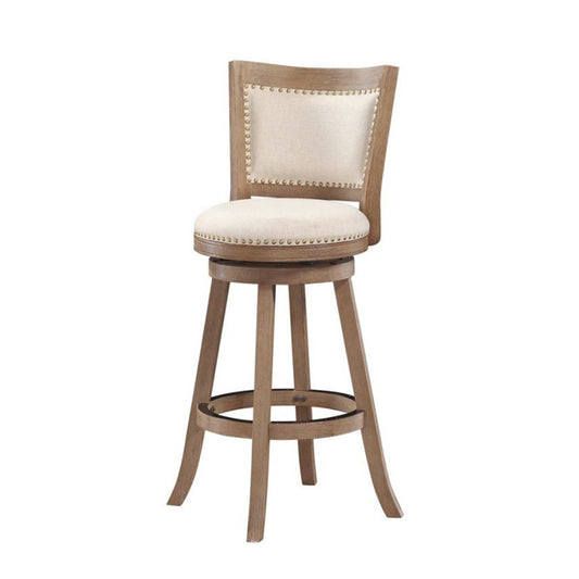 Nailhead Trim Round Barstool With Padded Seat And Back, Brown And Beige By Benzara | Bar Stools & Table |  Modishstore 