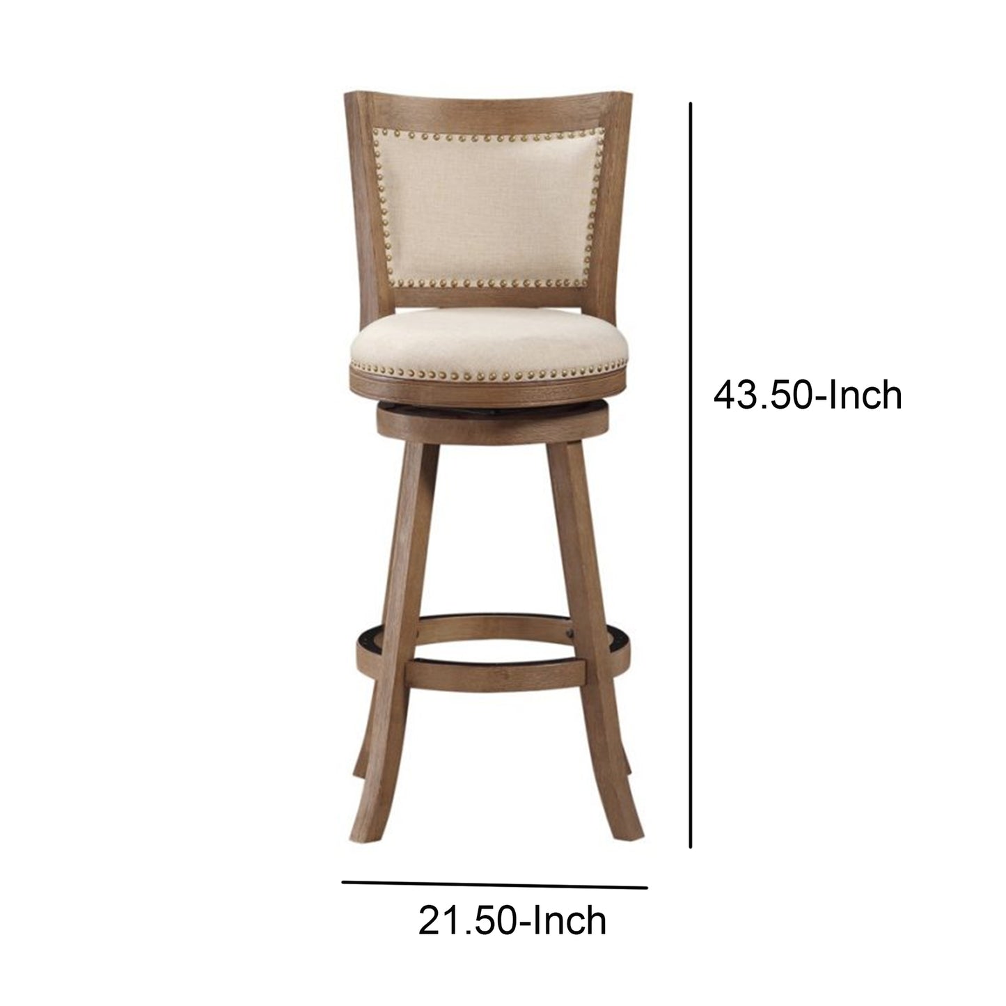 Nailhead Trim Round Barstool With Padded Seat And Back, Brown And Beige By Benzara | Bar Stools & Table |  Modishstore  - 2