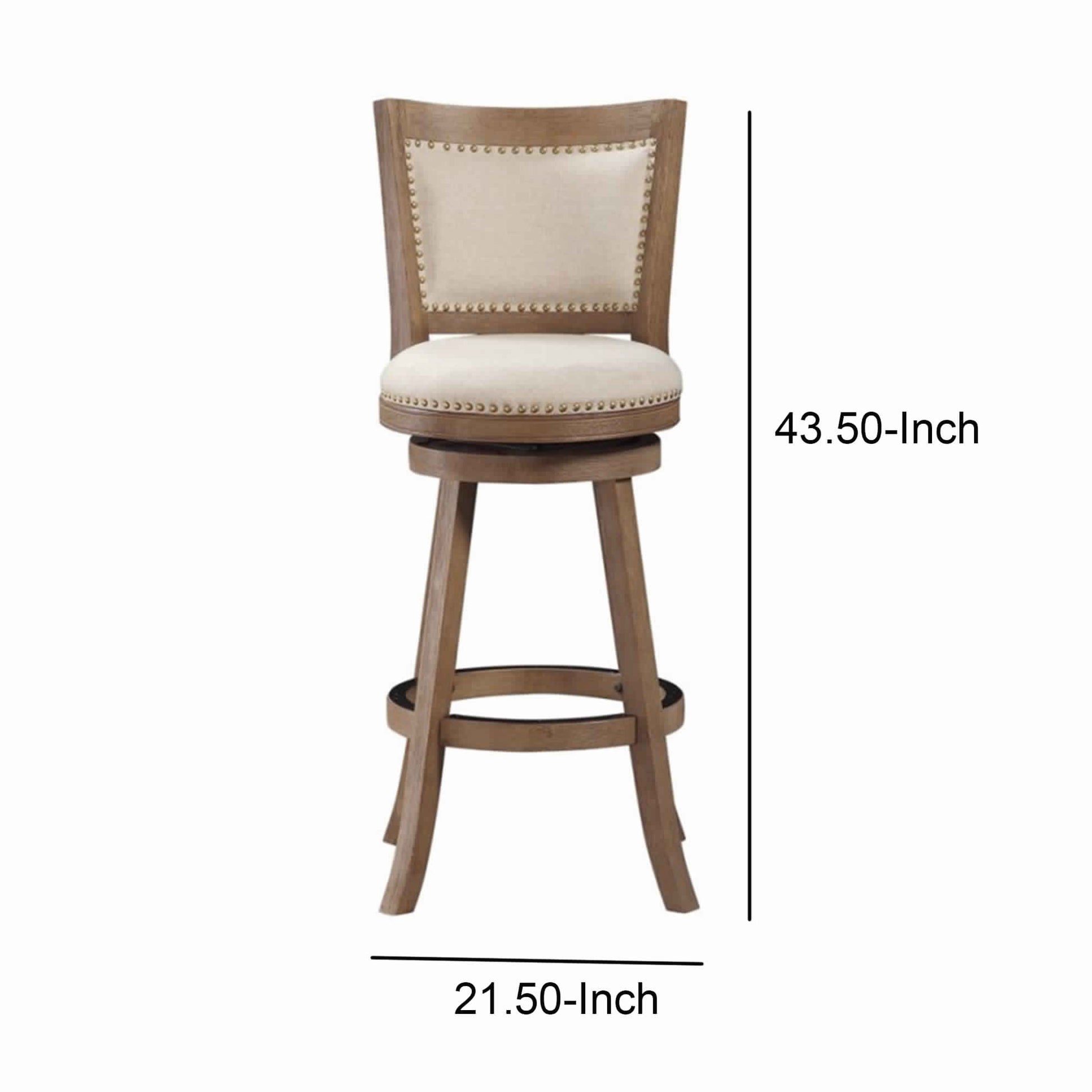 Nailhead Trim Round Barstool With Padded Seat And Back, Brown And Beige By Benzara | Bar Stools & Table |  Modishstore  - 3